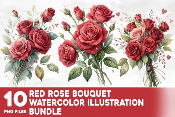 Download Red Rose Bouquet Watercolor Bundle - Bouquet Collection