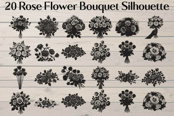 Download 20 Rose Flower Bouquet Silhouette - Bouquet Collection
