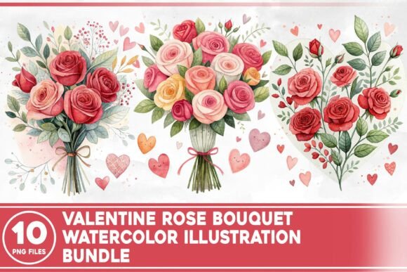 Download Valentine Rose Bouquet Watercolor Bundle - Bouquet Collection