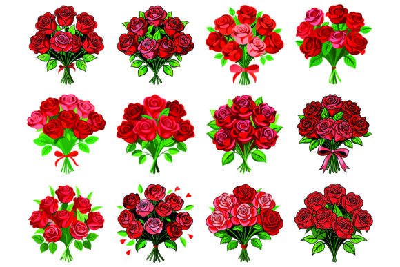 Download Red Rose Bouquet Bundle Vector Set - Bouquet Collection