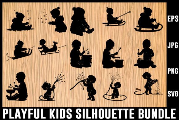Download Playful Kids Silhouette Vector Bundle - Premium Resources