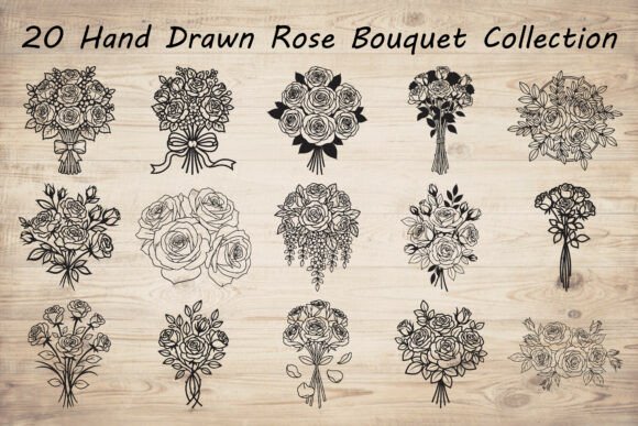 Download 20 Hand Drawn Rose Bouquet Bundle - Bouquet Collection