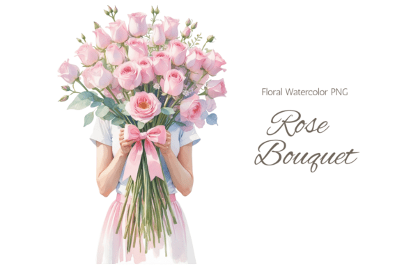 Download Watercolor Pink Rose Bouquet PNG - Bouquet Collection