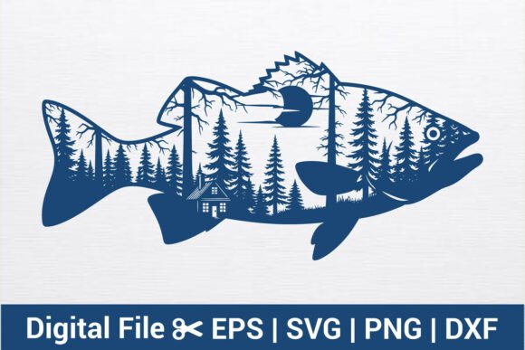 Download Nature Fish Silhouette SVG Forest Lake. - Nature Collection