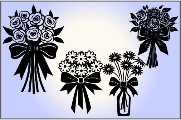 Download Romantic Rose Daisy Bouquet Silhouette - Bouquet Collection