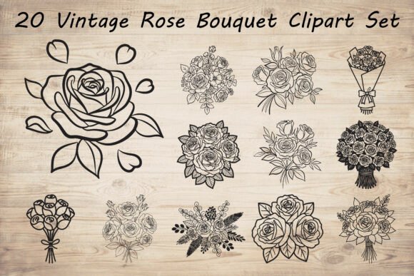 Download 20 Vintage Rose Bouquet Clipart Bundle - Bouquet Collection