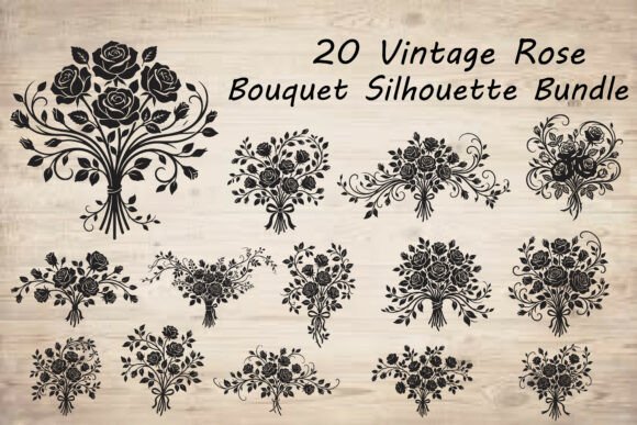 Download Vintage Rose Bouquet Silhouette - Bouquet Collection