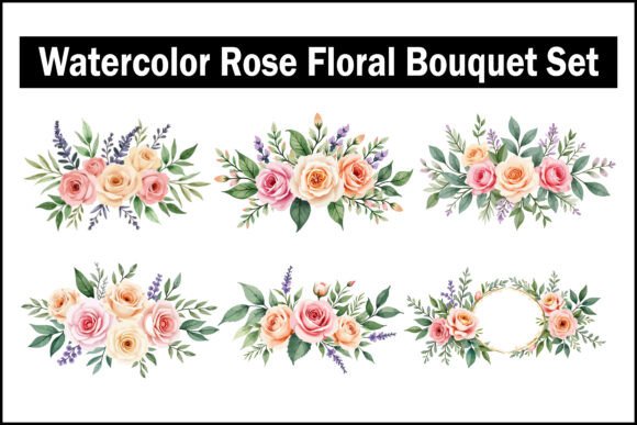 Download Watercolor Rose Floral Bouquet Set - Bouquet Collection