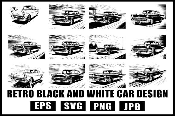 Download Retro Black &amp; White Car SVG Pack - Black Collection
