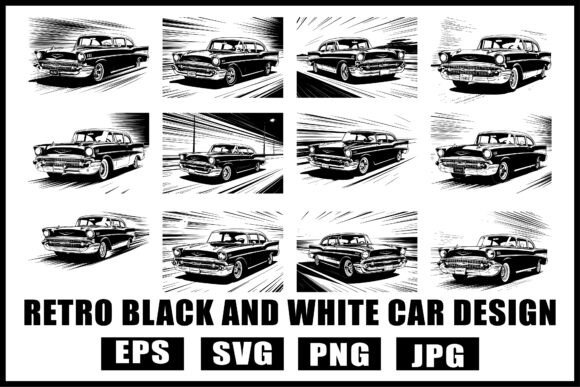 Download Retro Black &amp; White Car SVG Pack - Black Collection