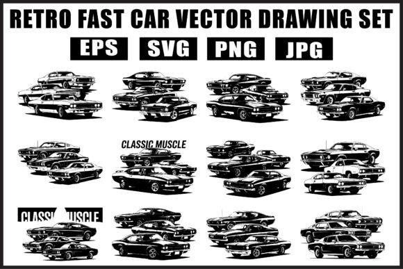 Download Retro Black Car Vector Pack - Black Collection